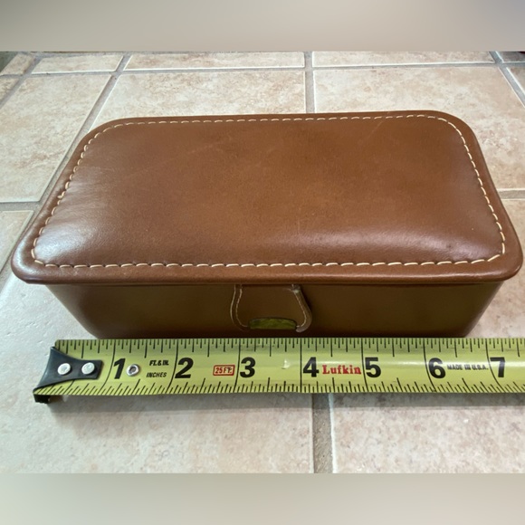 Vintage Leather Brown Brevoni Mid Century Men’s Cufflinks Tie Bars Jewelry Box - Picture 8 of 12